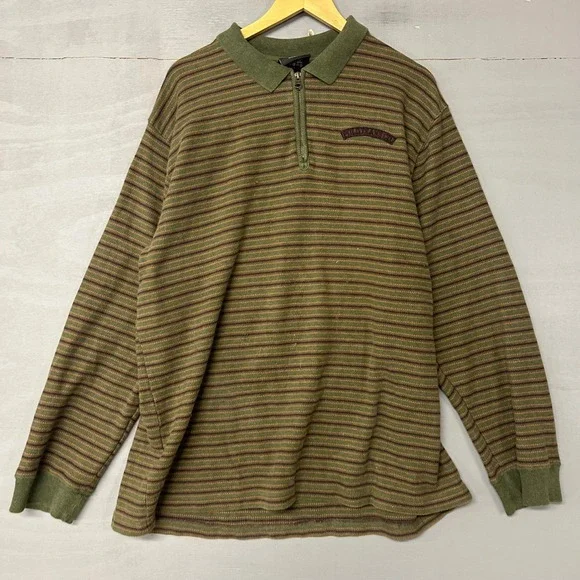 Polo Jeans Co Ralph Lauren Mens XL Vintage Quarter Zip Striped Pullover Green - Picture 2 of 4